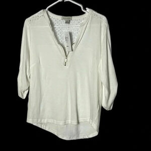 NWT sheer ,lace , 100 Cotton,t shirt material ,blouse  Tie roll cuff,cottagecore